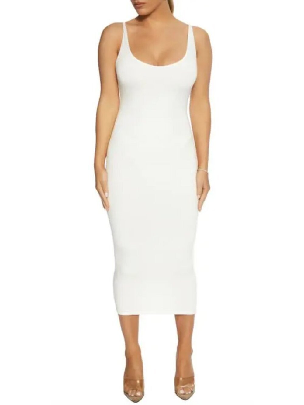 Naked Wardrobe White Soft Back To My X Cross Low Back Midi Dress